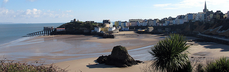 Tenby Harbour and town seen from the cliff top gardens in front of Croft Court